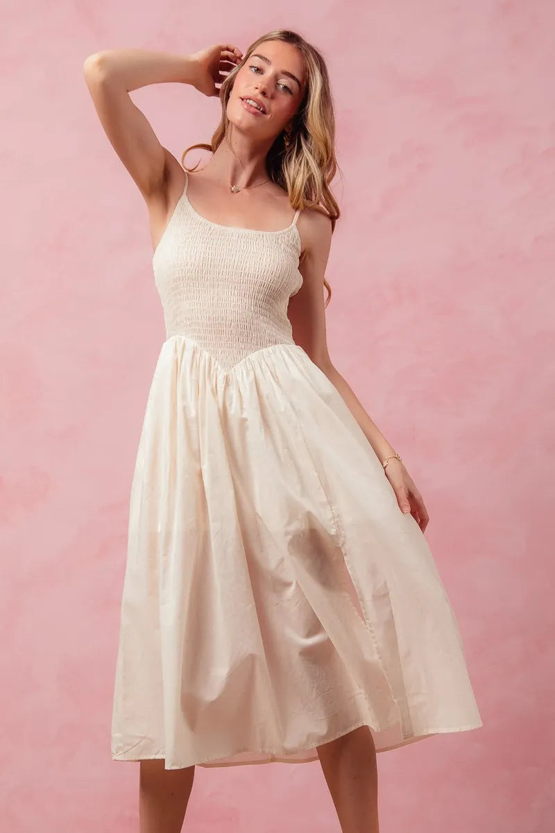 Smocked Sleeveless Casual Everyday Dress With Slit