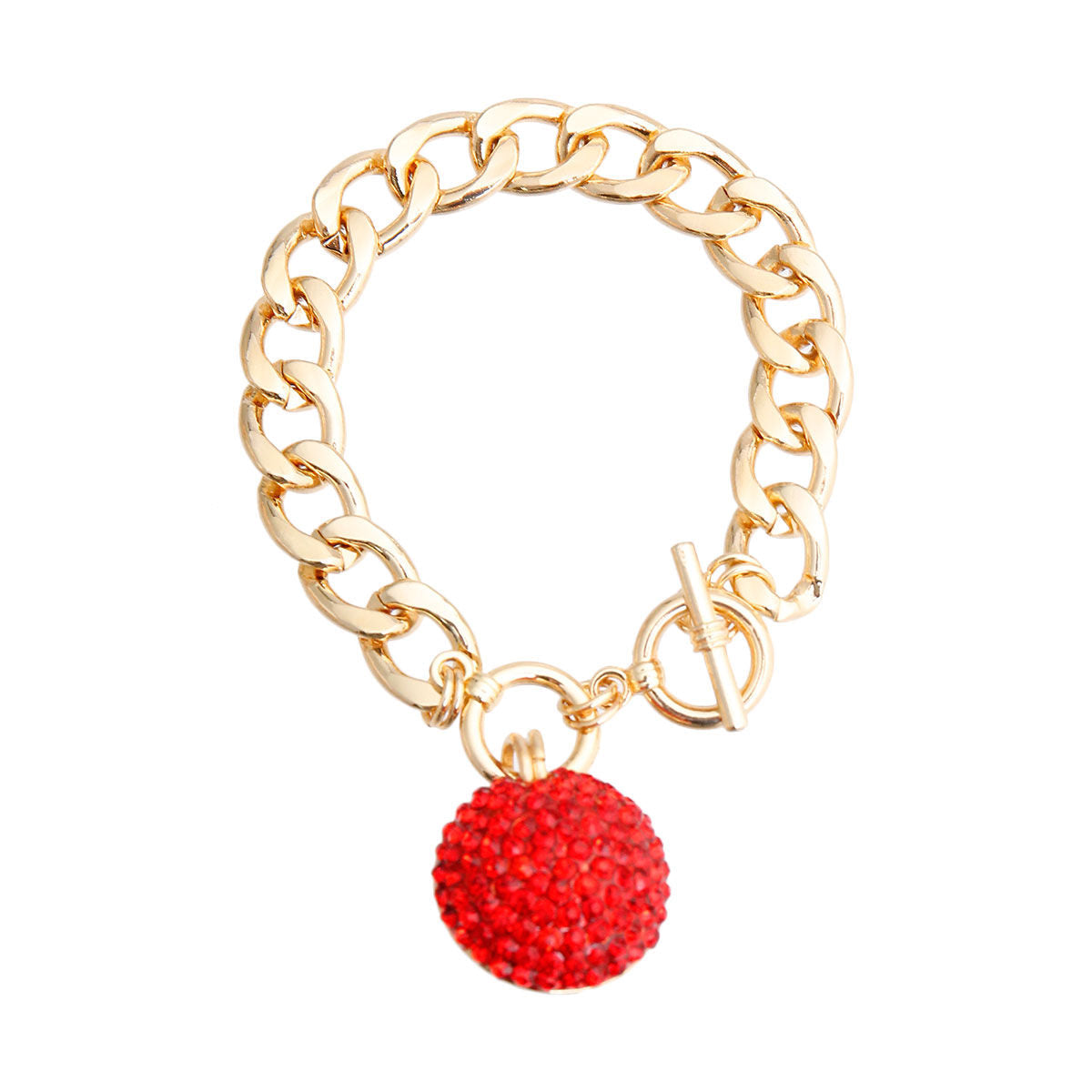 Bracelet Red Pave Ball Toggle Stylish Statement Jewelry Accessory