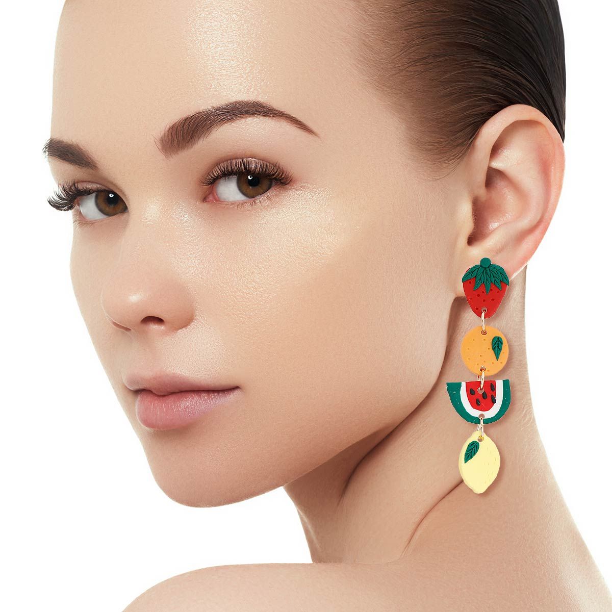 Clay Multi Fruit Dangle Earrings Stylish Statement Jewelry