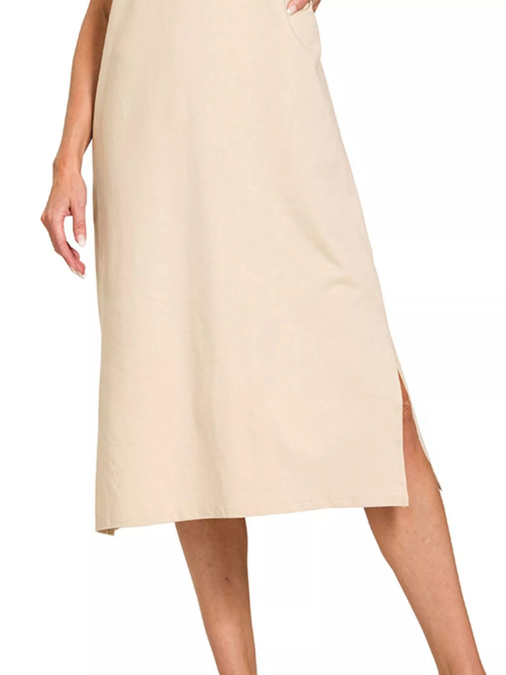 Round Neck Side Slit Midi Dress
