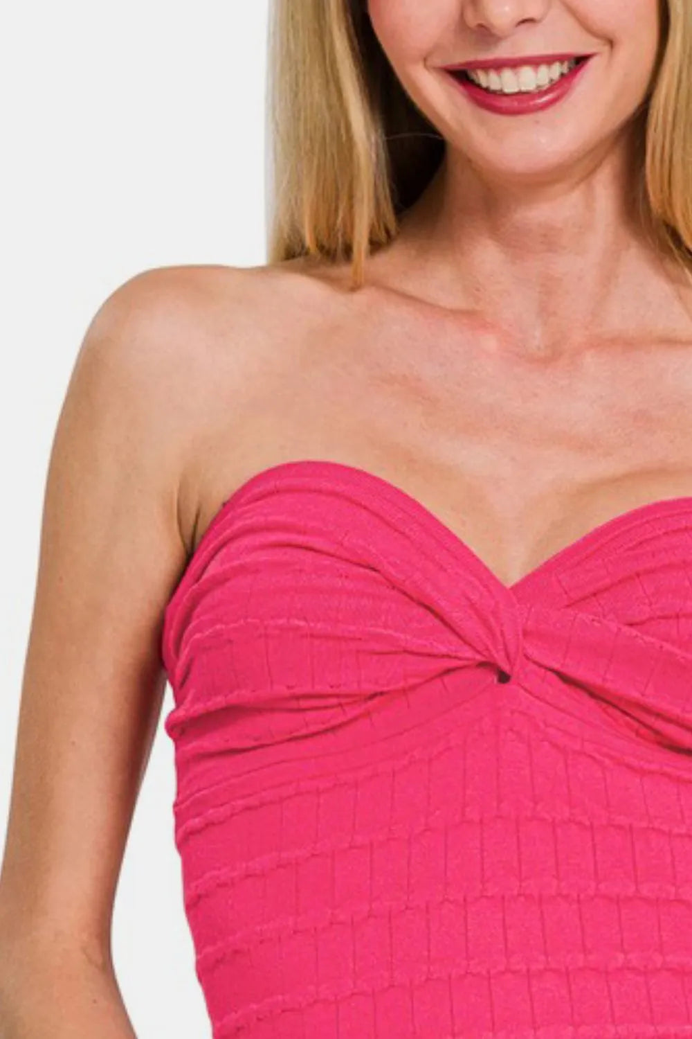 Ruched Twisted Sweetheart Neck Top