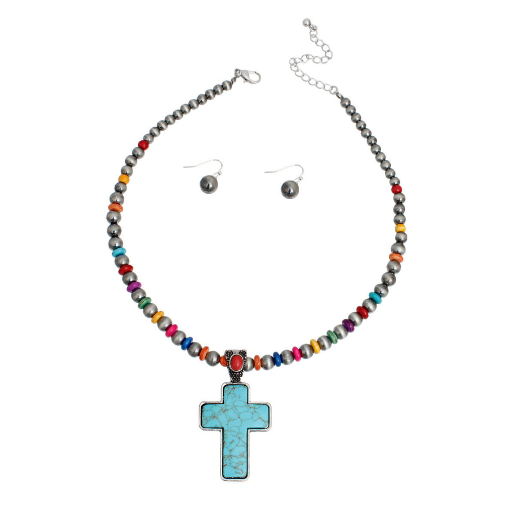 Statement Necklace Navajo Pearl Turquoise Cross Stylish Jewelry Accessory