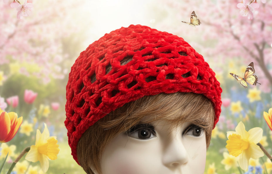Handcrafted crocheted red cloche