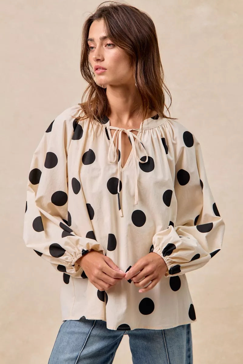 Polka Dot Exaggerated Balloon Sleeves Blouse