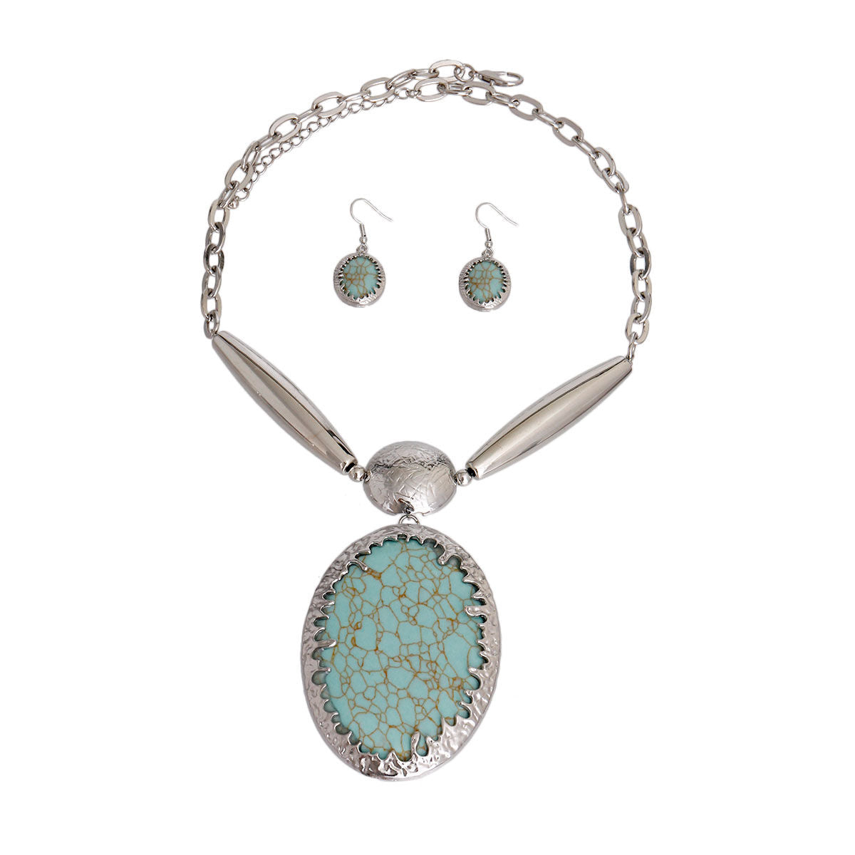 Statement Oval Marbled Mint Green Necklace Stylish Chic Jewelry Accessory