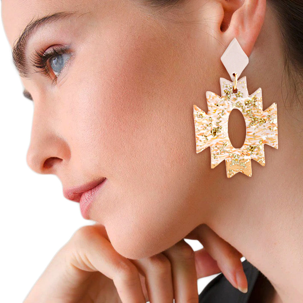 Statement Aztec Earrings Blush Marbled Clay Trendy Jewelry