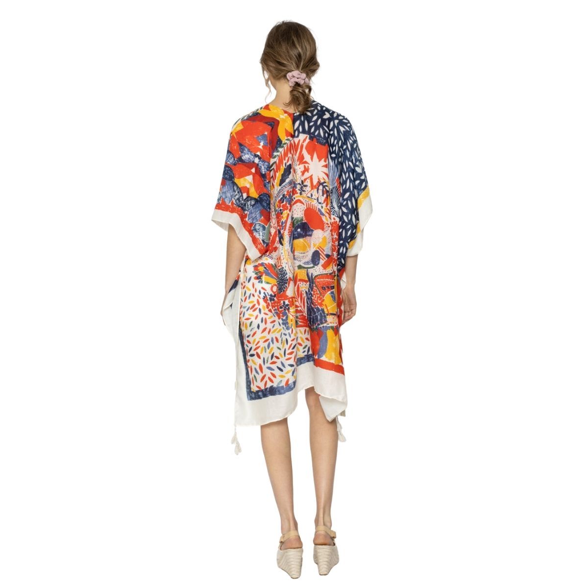 Women’s Kimono Red Mixed Pattern Tassel Stylish Casual Layered