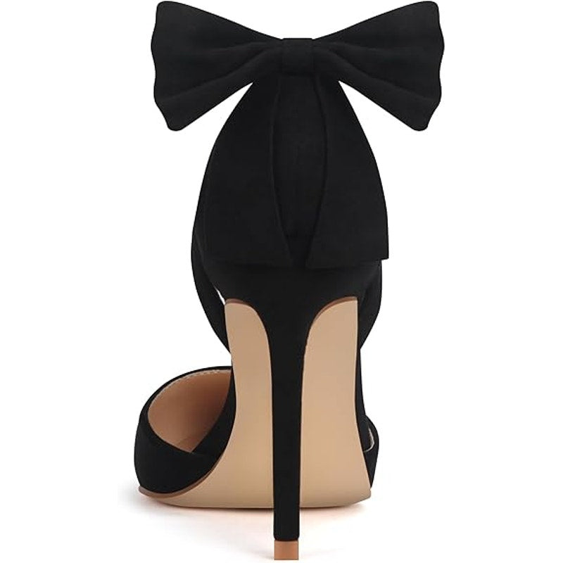 Carcuume Womens Size 8 Black Faux Suede Bow Tie Back 4" Heels Closed Toe Shoes