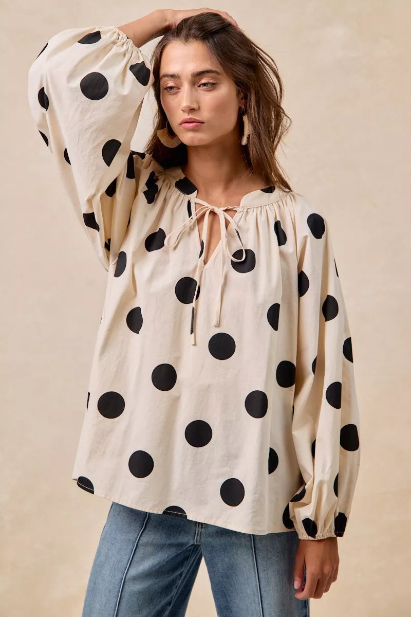 Polka Dot Exaggerated Balloon Sleeves Blouse