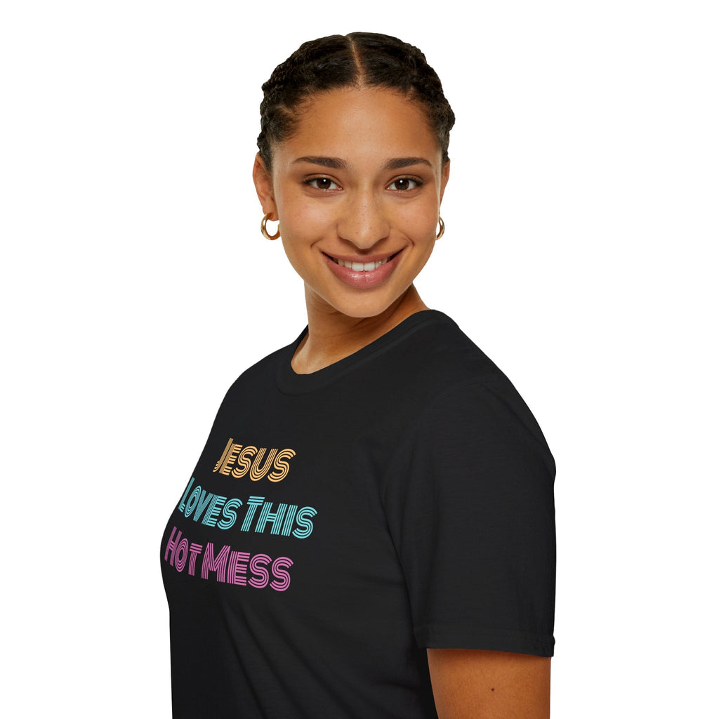 Unisex "Jesus Loves this Hot Mess" Christian Cotton Softstyle T-Shirt