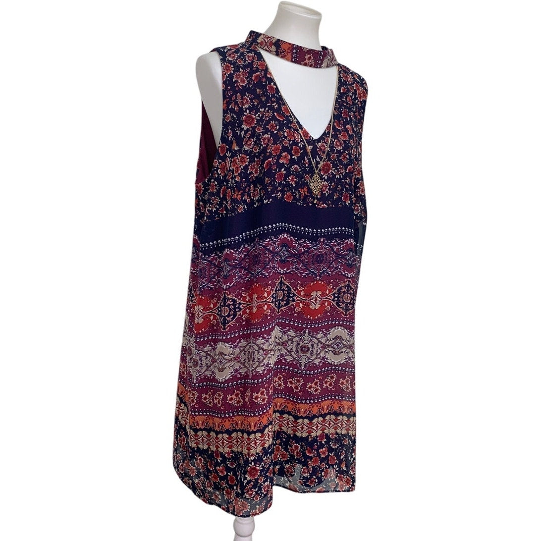By & By Womens XXL Sleeveless Keyhole Lined Floral Sheath Dress w Necklace