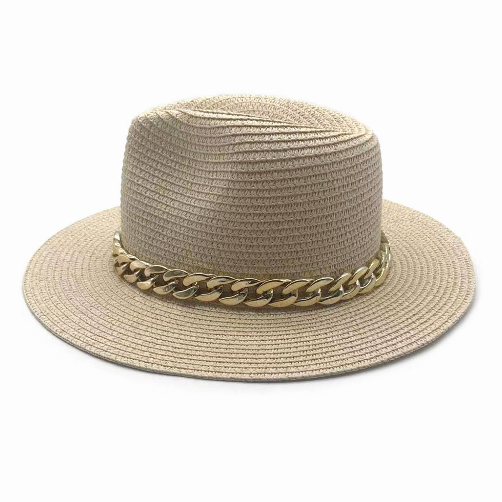Panama Hat with Ivory Chain Band – Stylish Casual Fashion Accessory