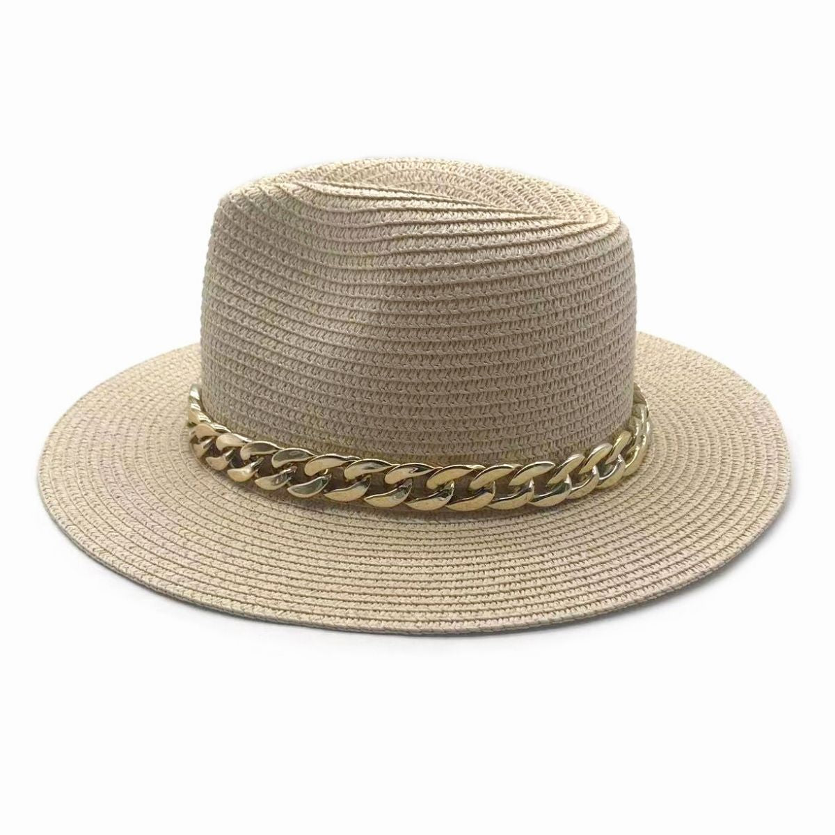 Panama Hat with Ivory Chain Band – Stylish Casual Fashion Accessory
