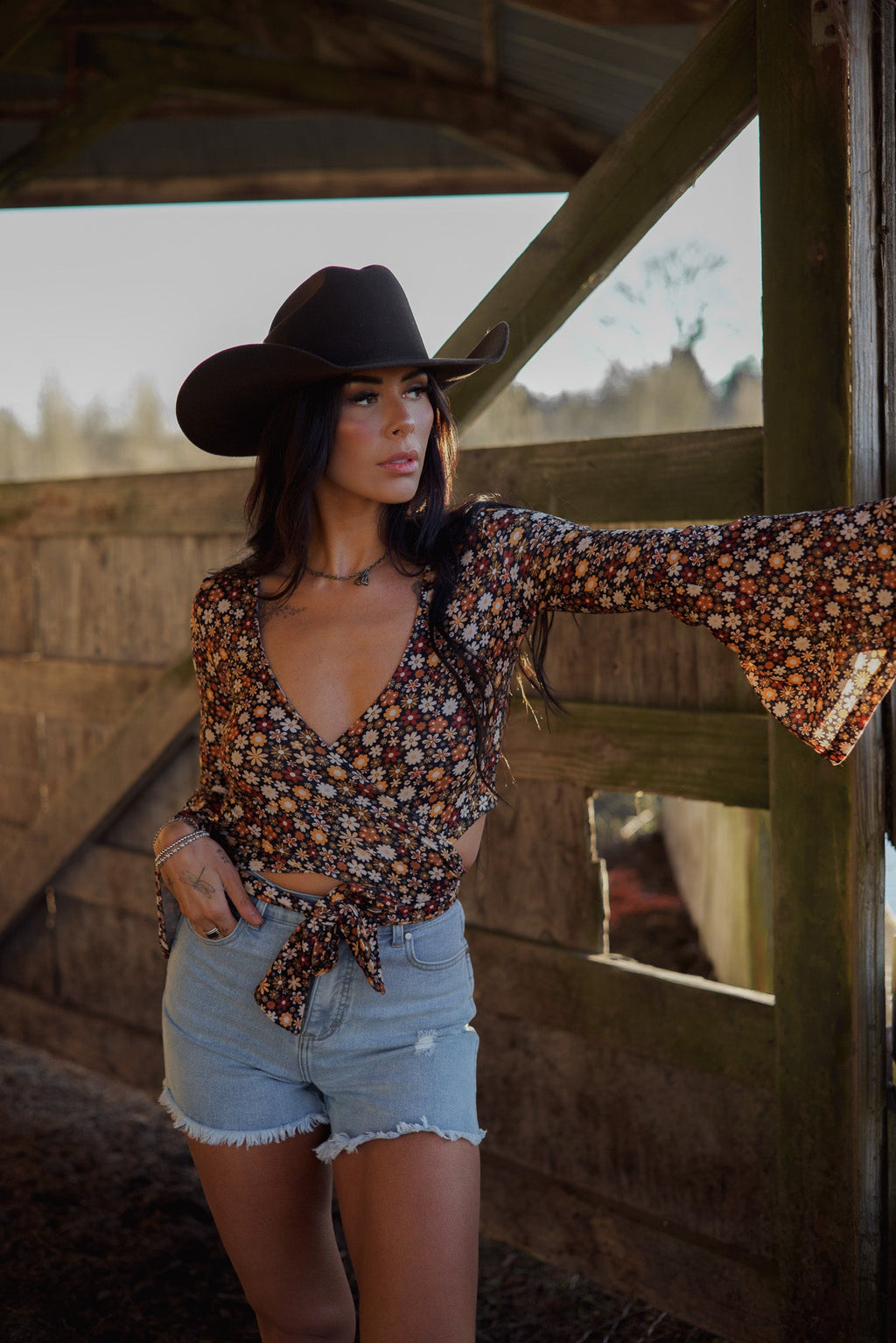 Woodstock Floral Bell Sleeve Wrap Top