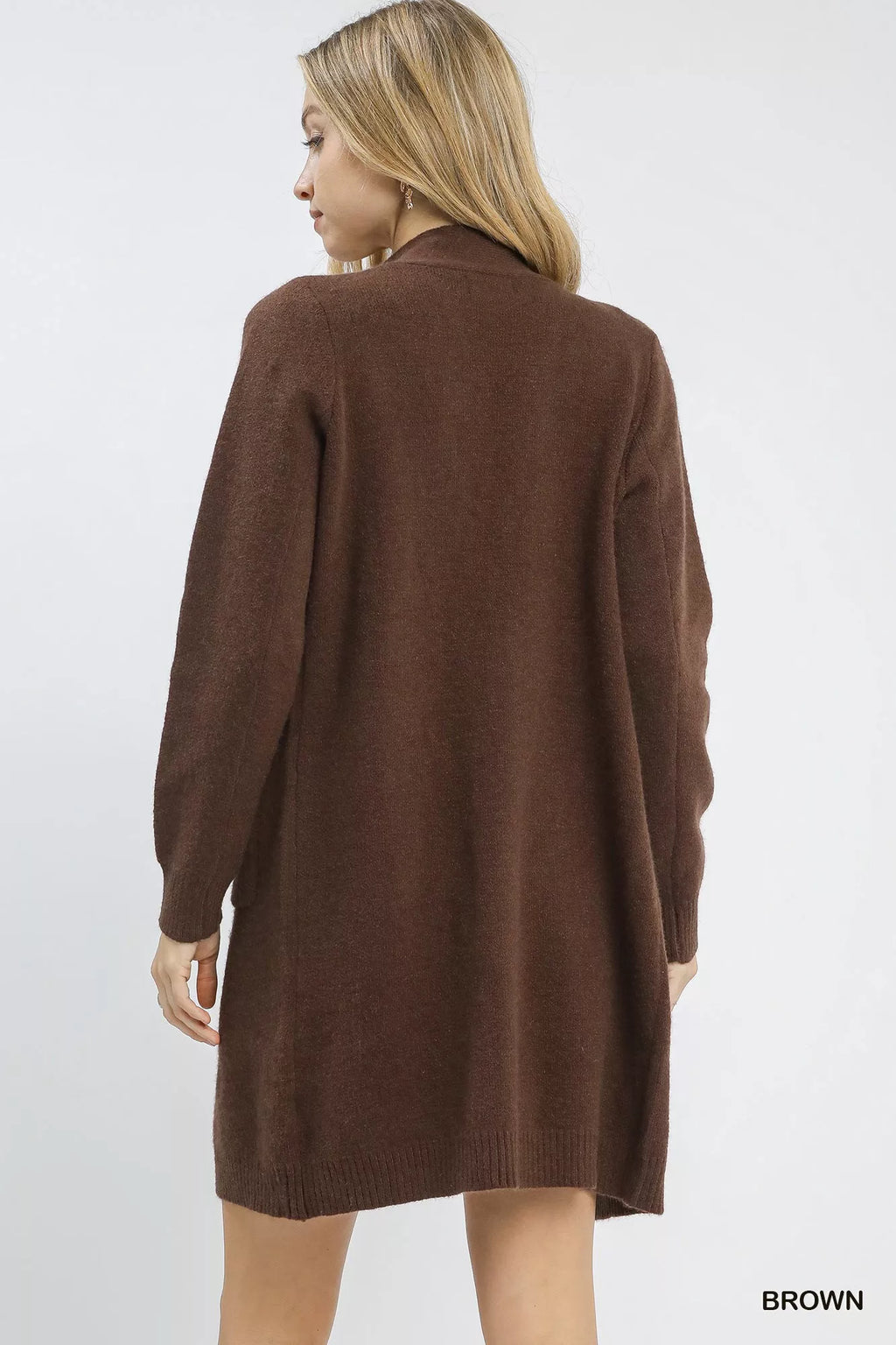 Button-Down Longline Sweater Cardigan with Front Pockets