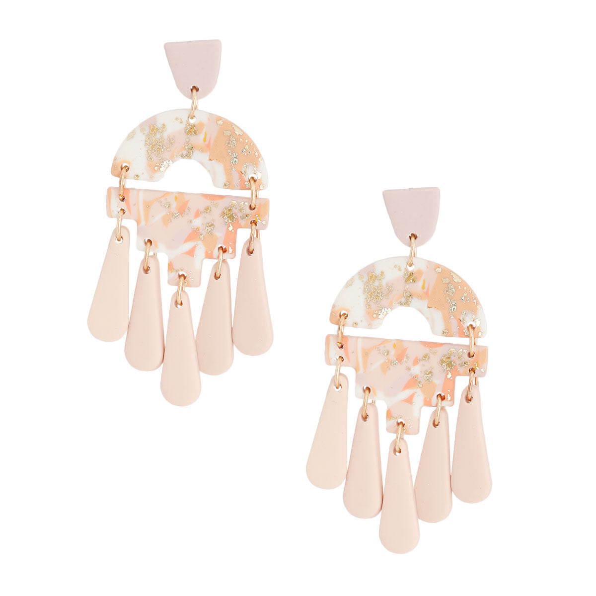 Teardrop Earrings Blush Marbled Clay Stylish Statement Jewelry