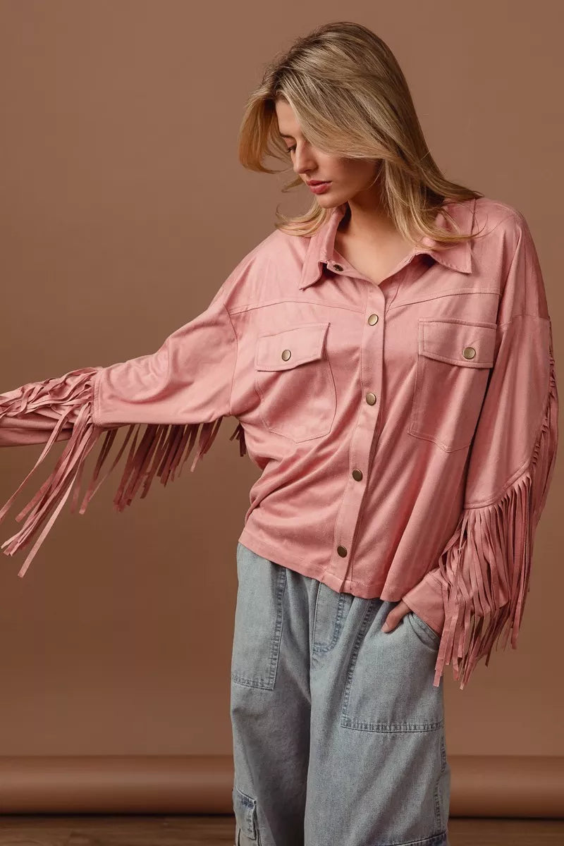 Suede Fringe Long Sleeve Jacket