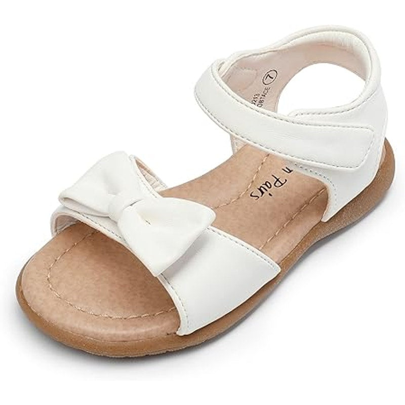 Dream Pairs Toddler Girls Size 8 White Adjustable Hook & Loop Bow Sandals Shoes