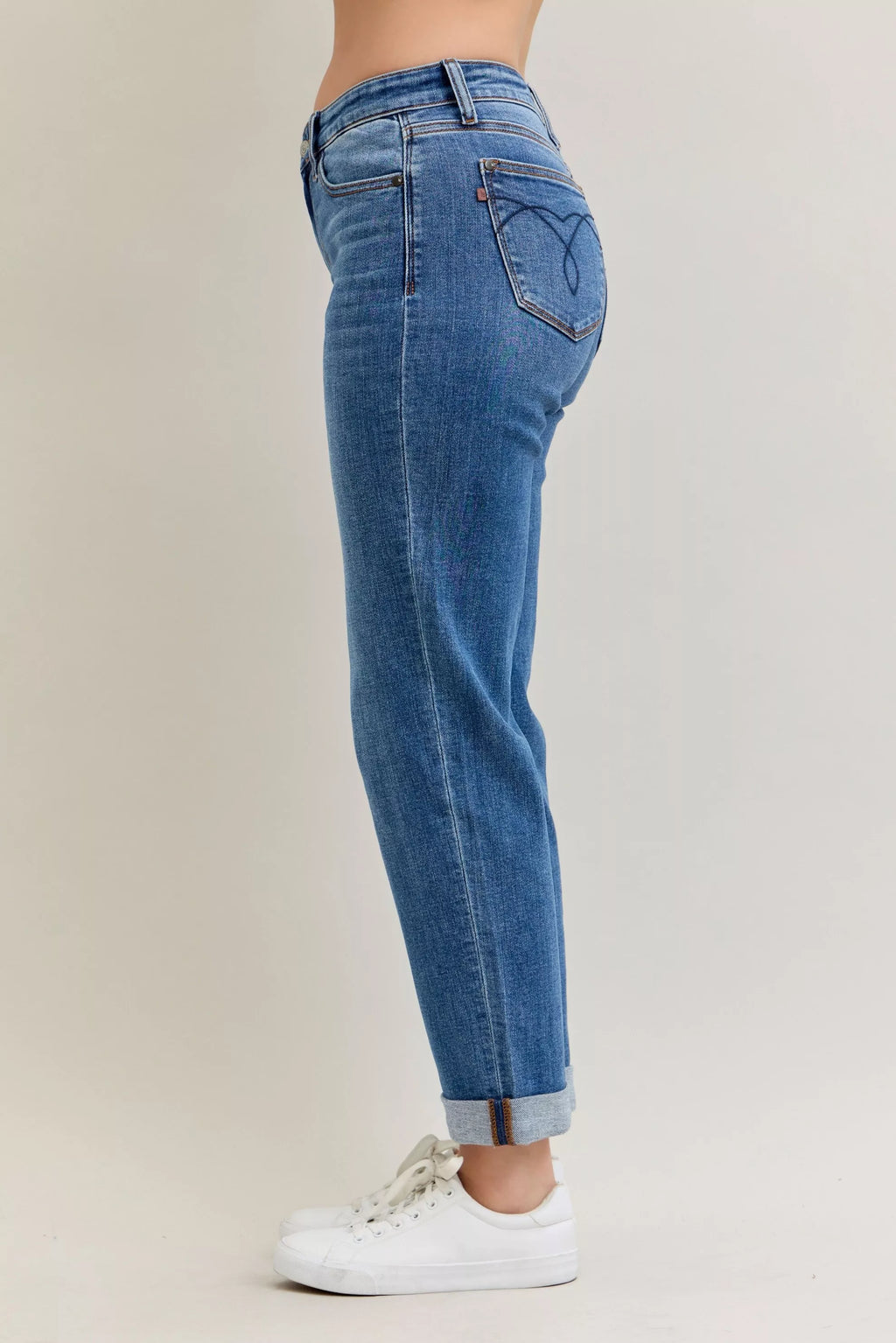 Full Size Mid Rise BF Classic Cuffed Jeans Plus Size