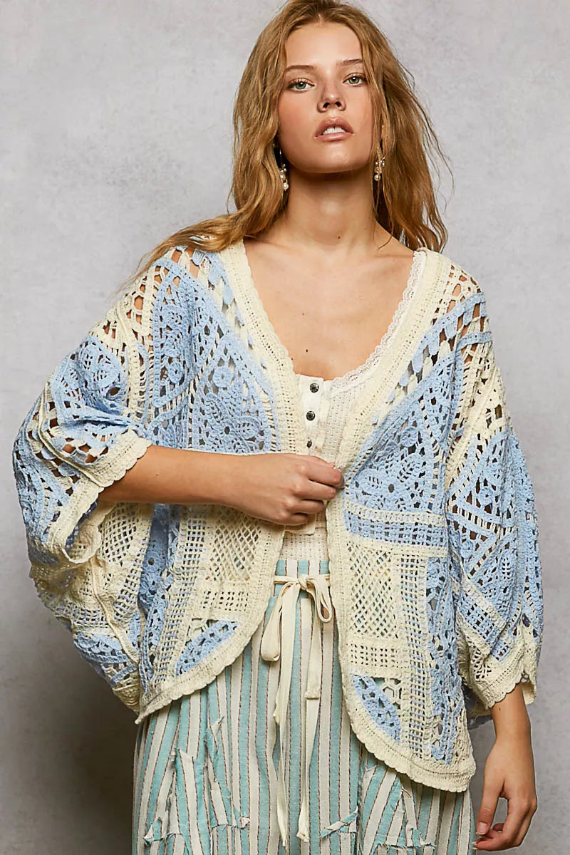 Open Front Crochet Cardigan with Scalloped Edge