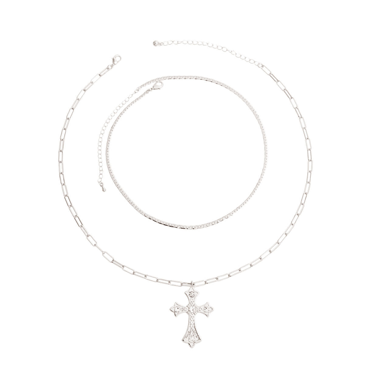 Necklace Set 2 Pcs Silver Syriac Cross Stylish Jewelry Accessory
