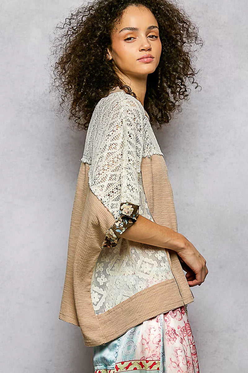 Floral Patchwork Lace Accent Blouse