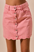 Vintage Wash Scallop Edge Denim Mini Skirt