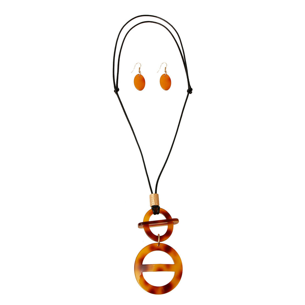 Pendant Set Round Tortoiseshell Stylish Statement Jewelry