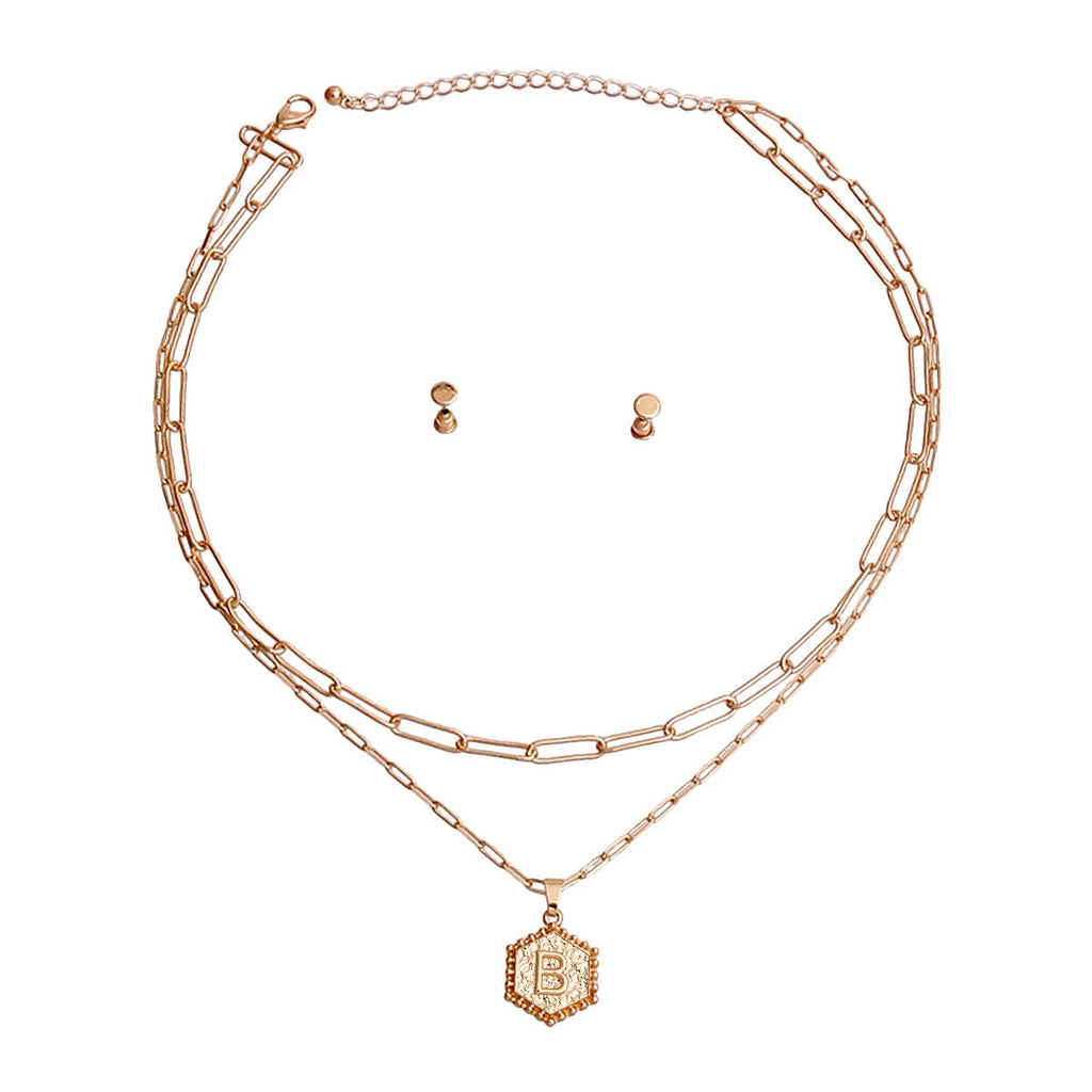 Initial Charm Necklace Hexagon B Stylish Statement Jewelry