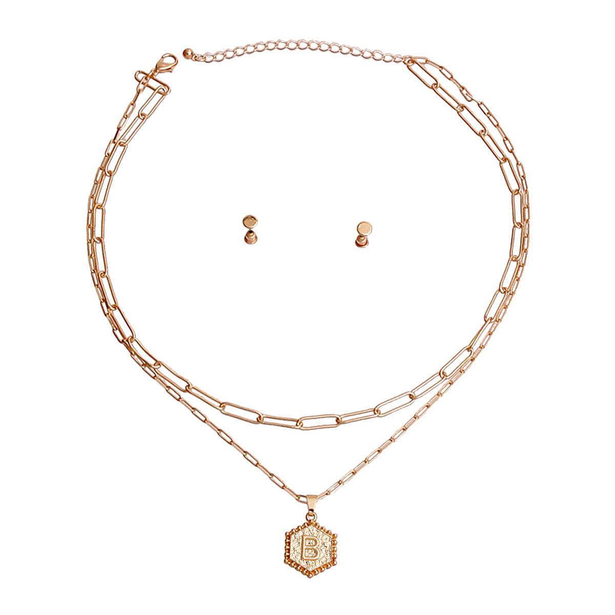 Initial Charm Necklace Hexagon B Stylish Statement Jewelry