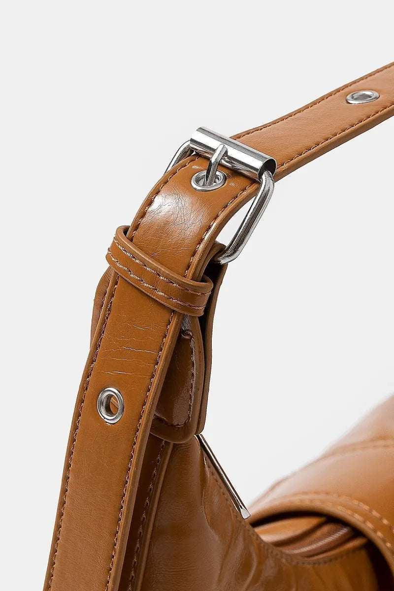 Faux Leather Studded Trim Shoulder Bag