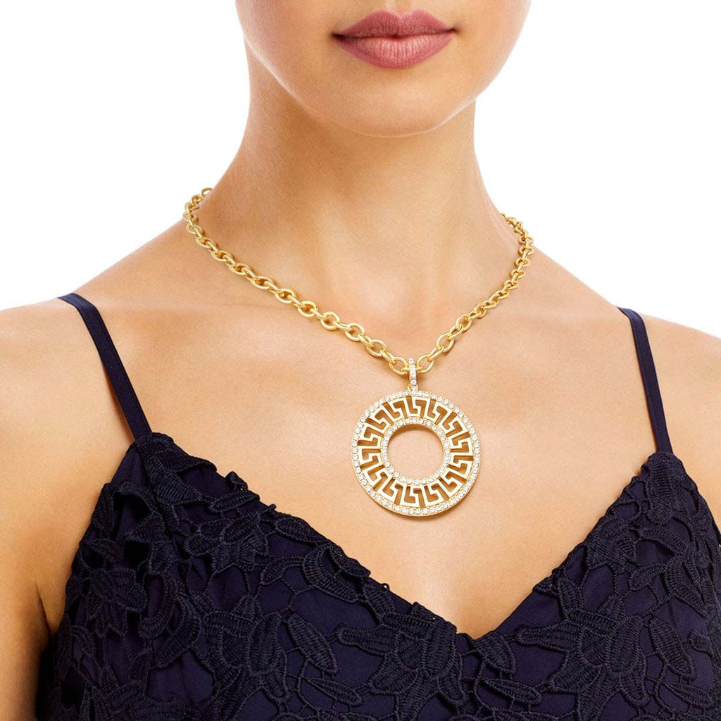 Statement Gold Cable Chain Rhinestone Greek Necklace Stylish Jewelry