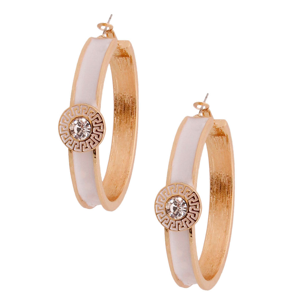Heavy White Greek Medallion Hoop Earrings – Stylish Statement Jewelry