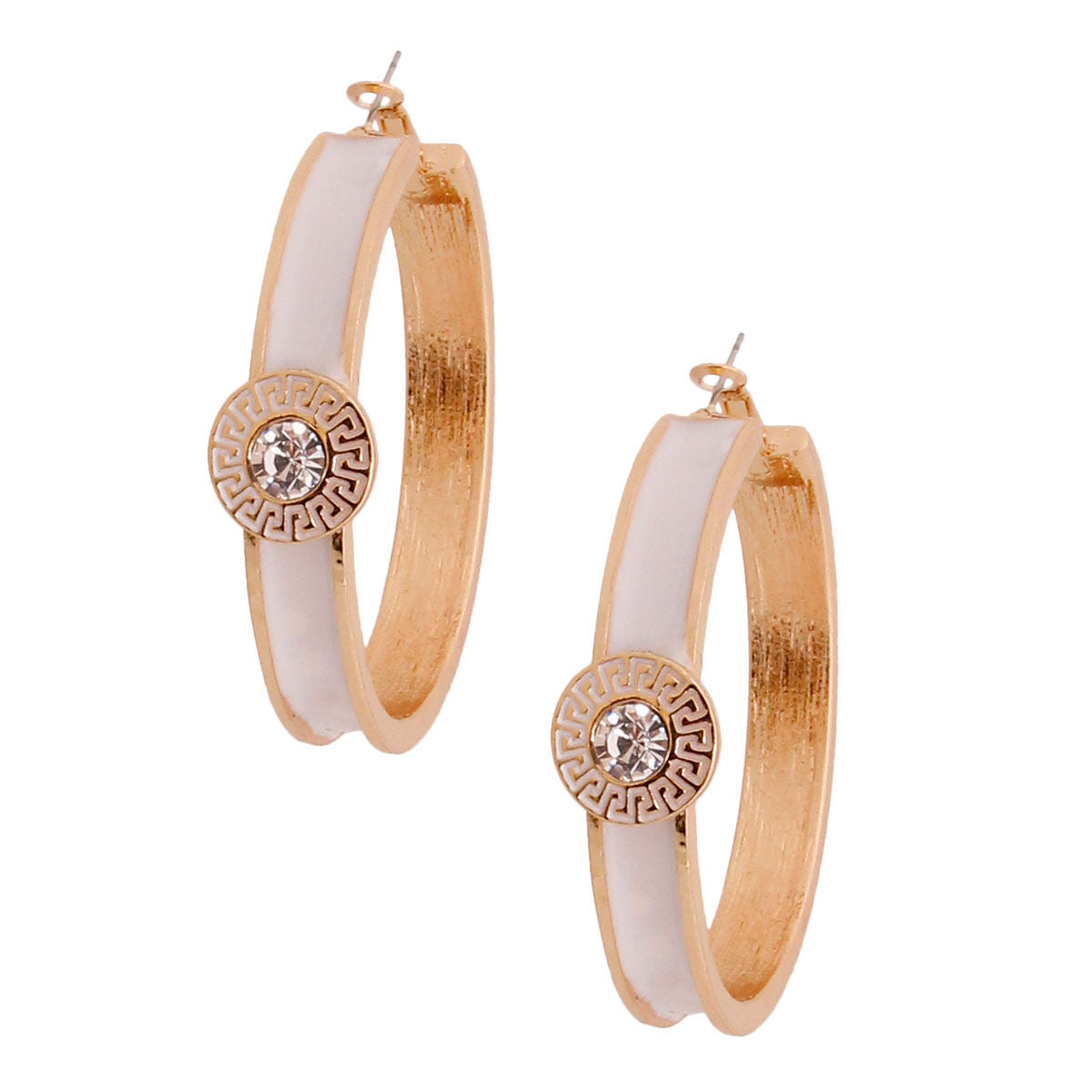 Heavy White Greek Medallion Hoop Earrings – Stylish Statement Jewelry