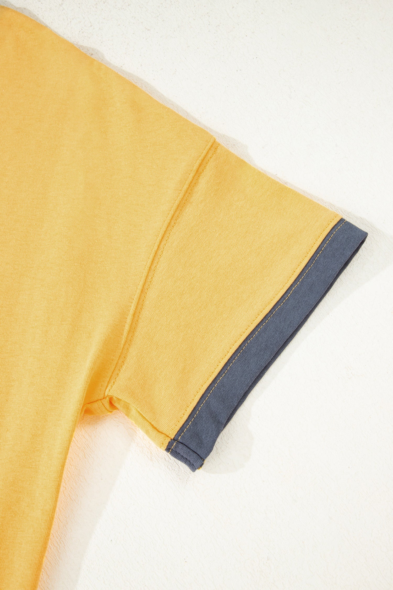 Banana Cream Contrast Trim Raw Hemline Short Sleeve Loose Top