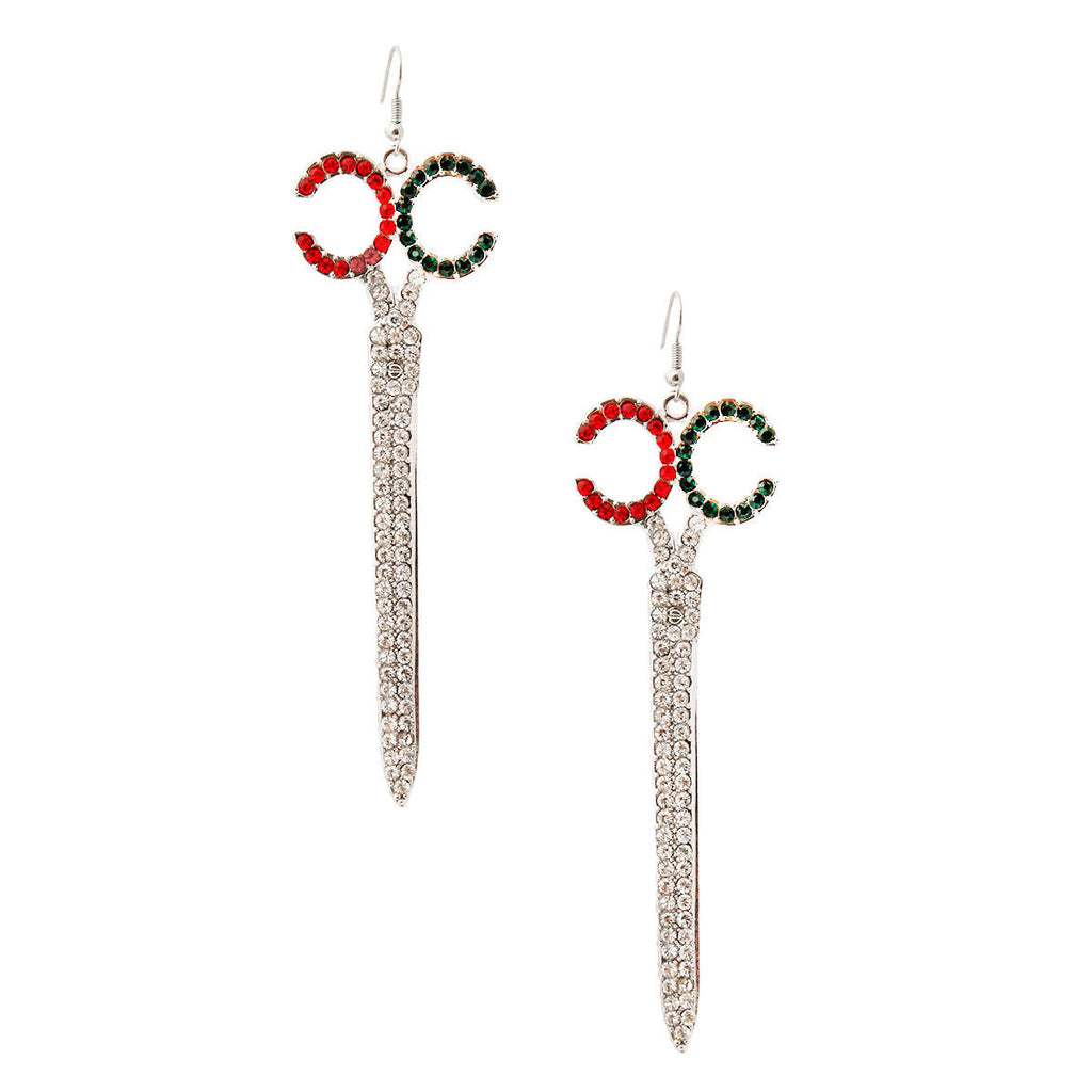 Rhinestone Scissor Drop Earrings Multicolored Stylish Statement Jewelry