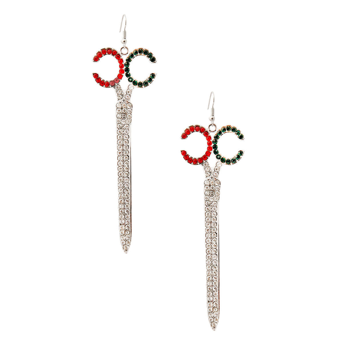Rhinestone Scissor Drop Earrings Multicolored Stylish Statement Jewelry