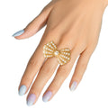 Statement Pearl Bow Ring Cream Elegant Fashion Jewelry