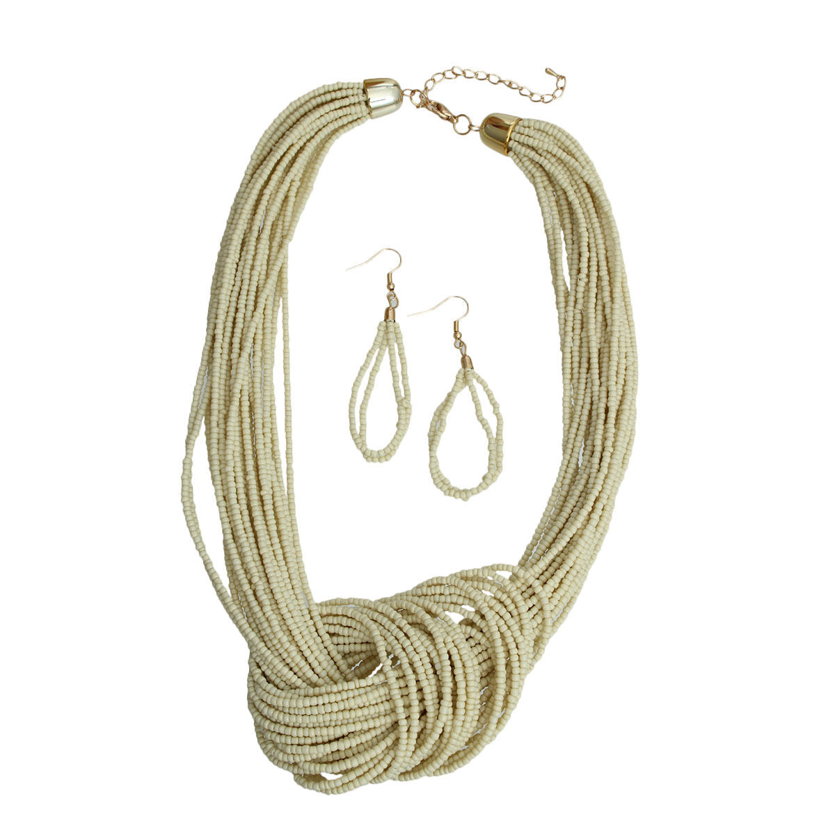 Statement Chunky Knotted Cream Bead Necklace Stylish Chic Accessory