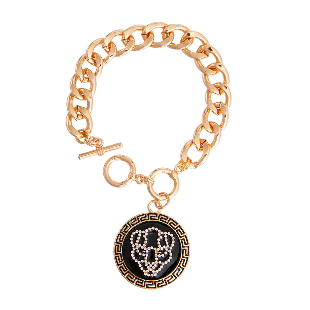 Statement Gold Tiger Greek Medallion Bracelet Stylish Fashion Jewelry Accessory
