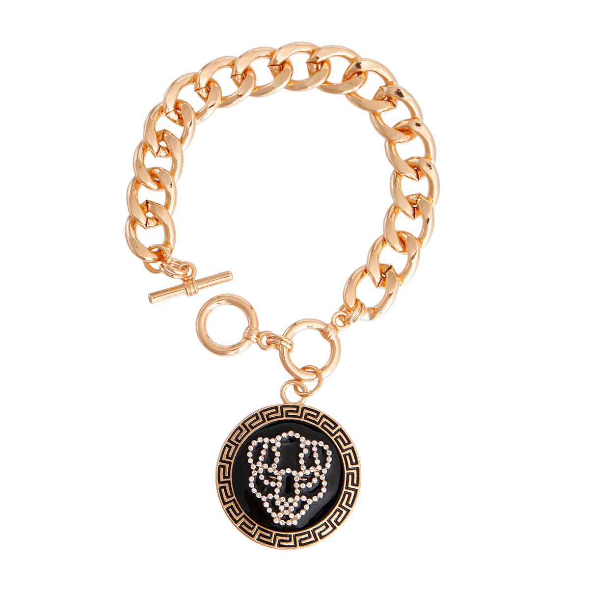 Statement Gold Tiger Greek Medallion Bracelet Stylish Fashion Jewelry Accessory