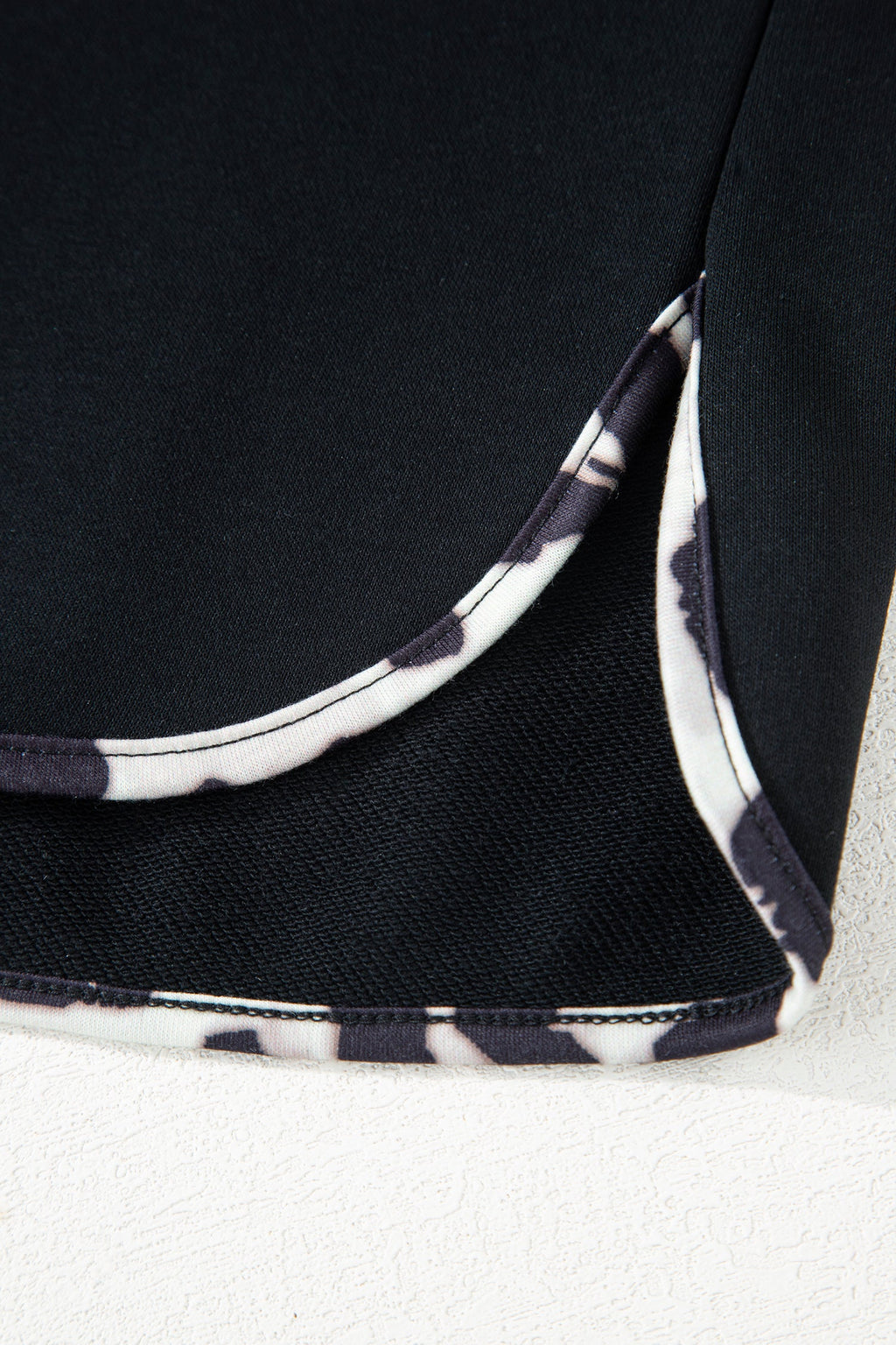 Black Contrast Leopard Trim Casual Sweatshirt Pant Set