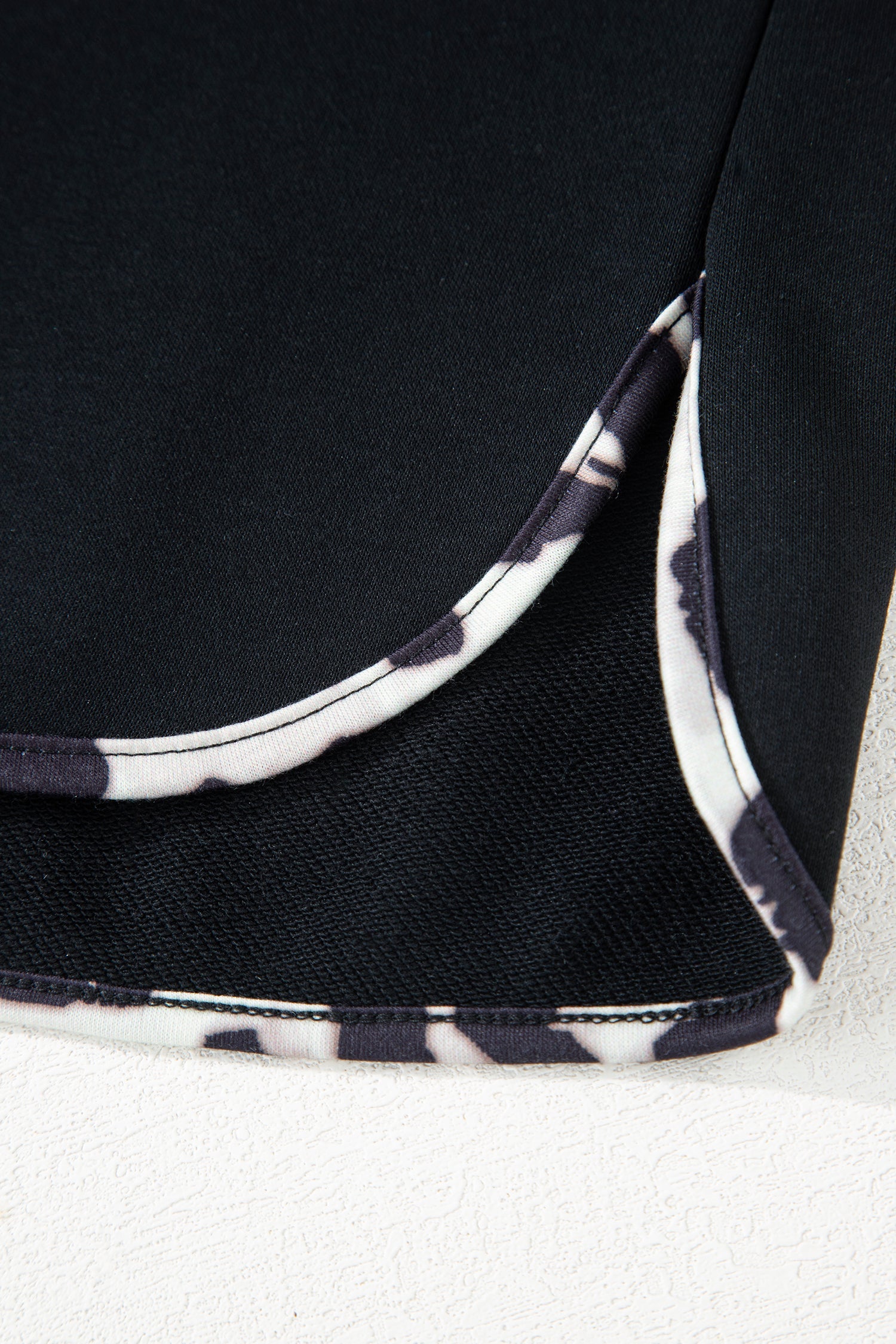 Black Contrast Leopard Trim Casual Sweatshirt Pant Set