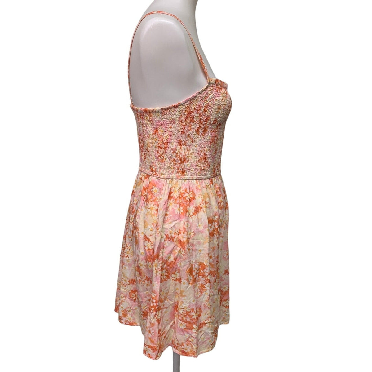 New American Eagle Womens Medium Adjustable Strap Floral Ruched Cotton Dress