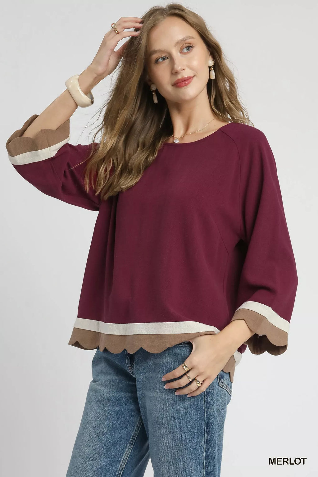 Scalloped Hem Color Block Top