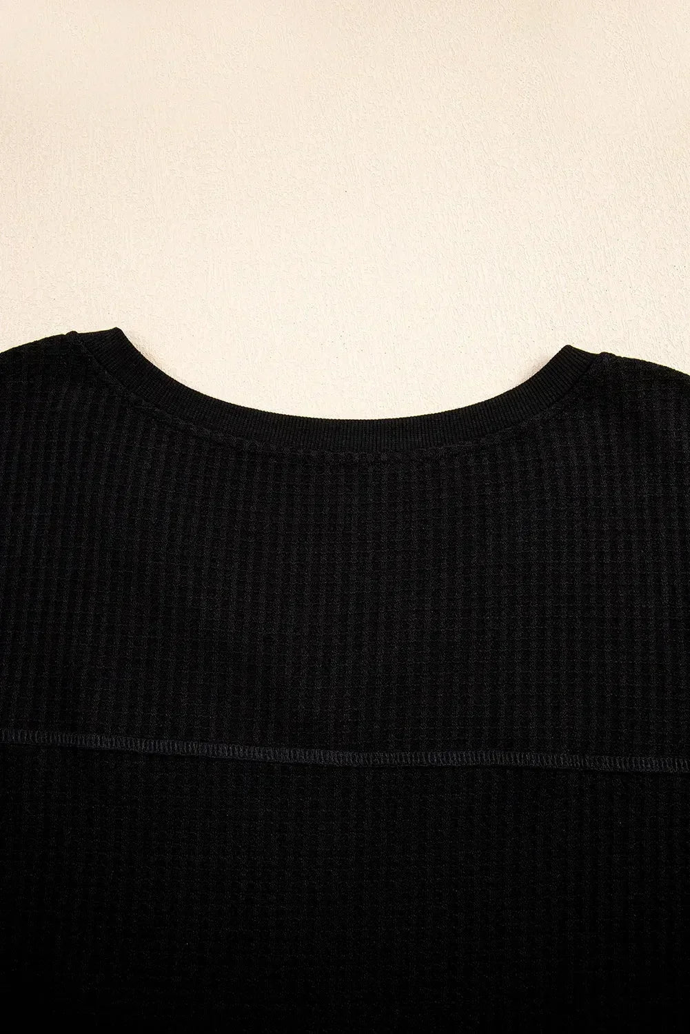 White Waffle Texture V Neck Drop Shoulder Loose Tee