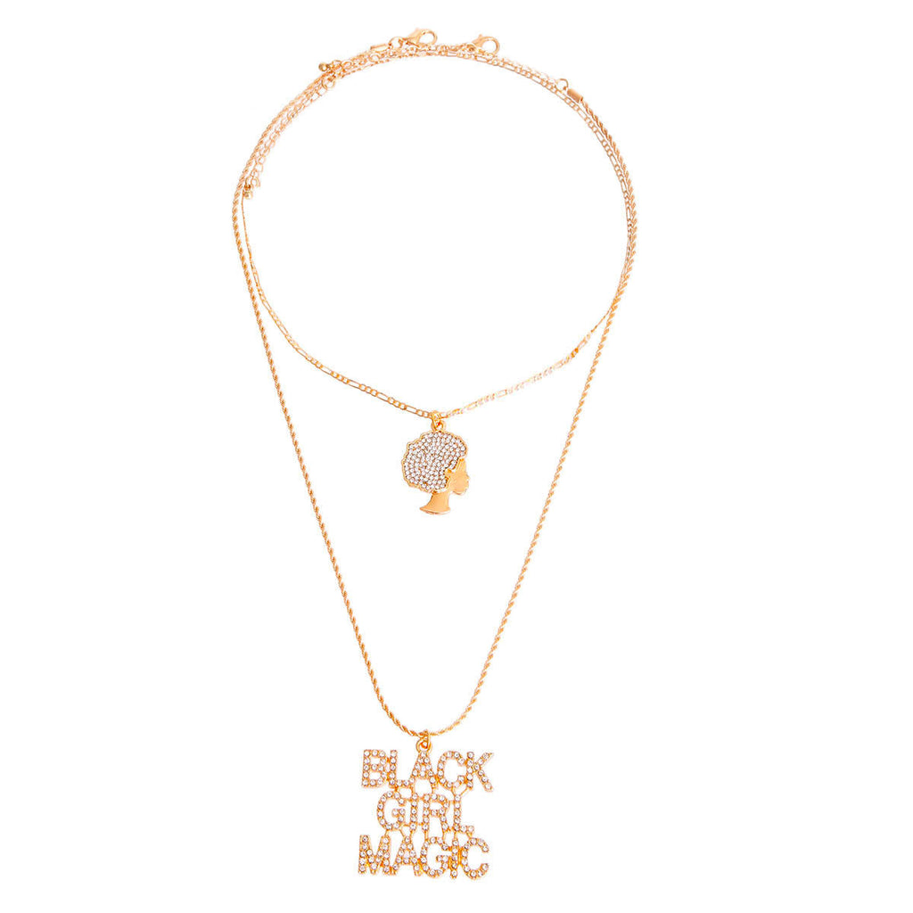 Statement Necklace Gold Double Chain Black Girl Magic Trendy Jewelry