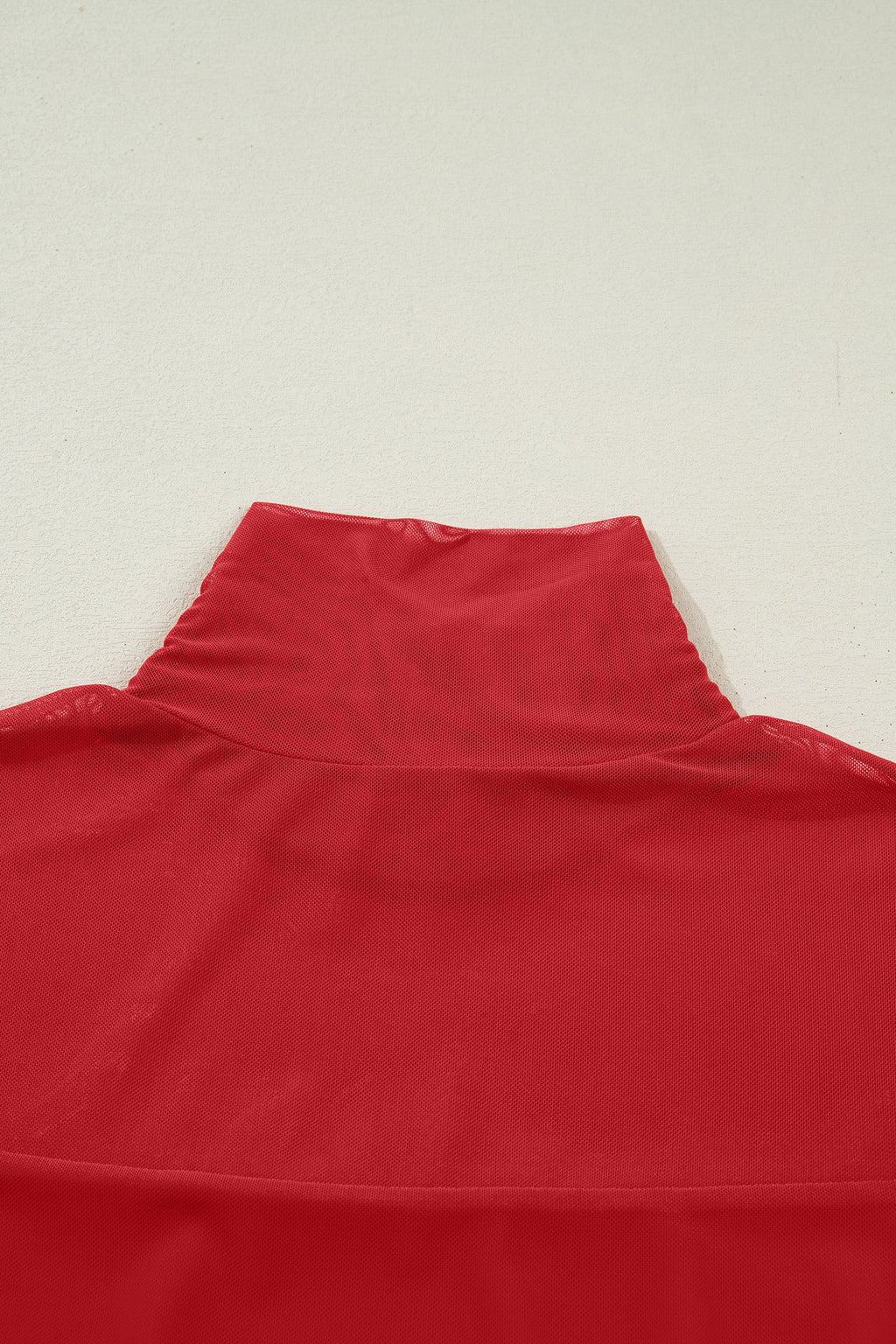 Fiery Red Sheer Mesh Patchwork High Neck Long Sleeve Top