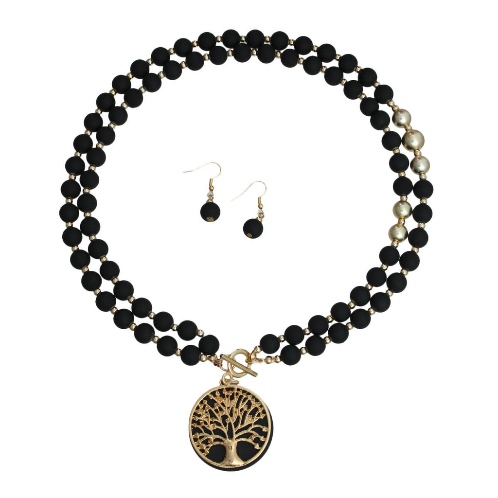 Statement Matte Black Tree of Life Necklace Stylish Fashion Jewelry Accessory