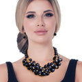 Statement Collar Necklace Set with Navy Ball Bead Cluster, Trendy Jewelry Accessory